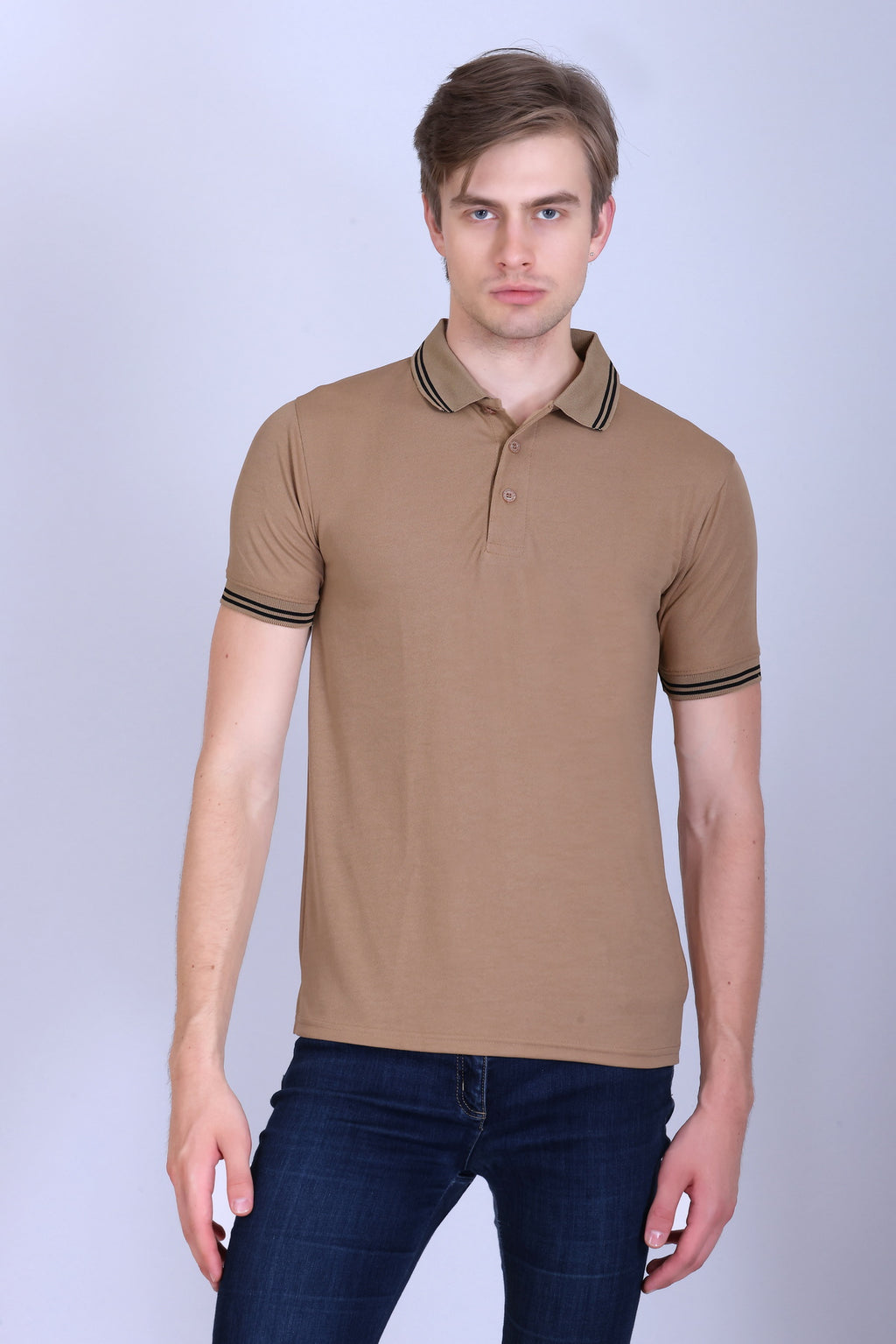 Sports Republic Acti Hy:Dry Dryfit Polo T-Shirt in Camel With Black Tipping