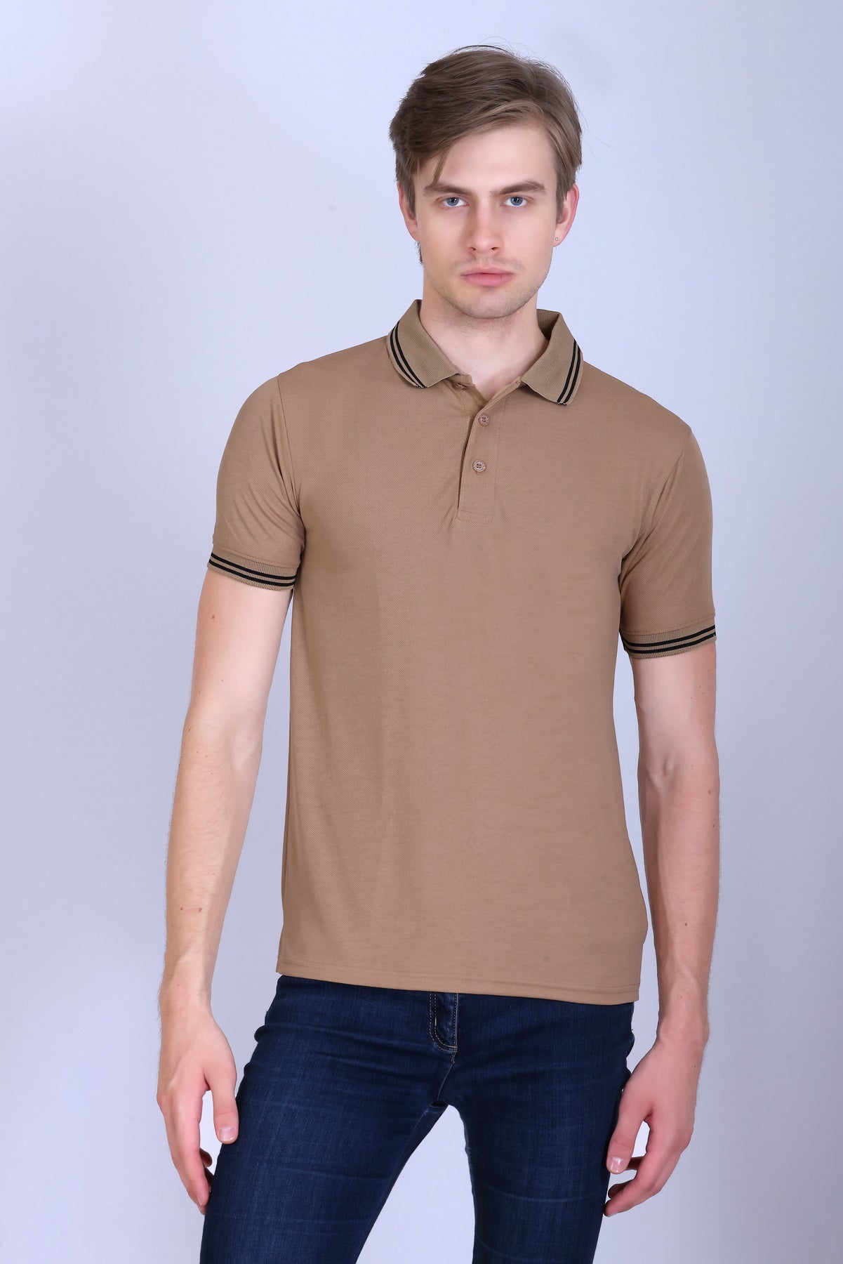 Sports Republic Acti Hy:Dry Dryfit Polo T-Shirt in Camel With Black Tipping