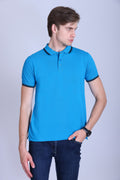 PIKMEE Tipline Polo T-Shirt in Aqua Blue with Black Tipping - image 1