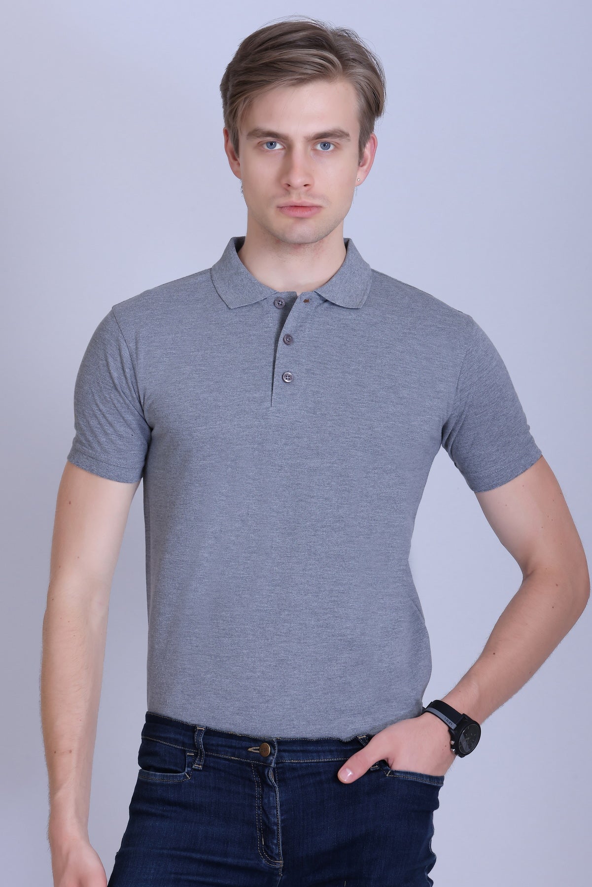 PIKMEE Fastees Polo T-Shirt in Grey Melange - image 1