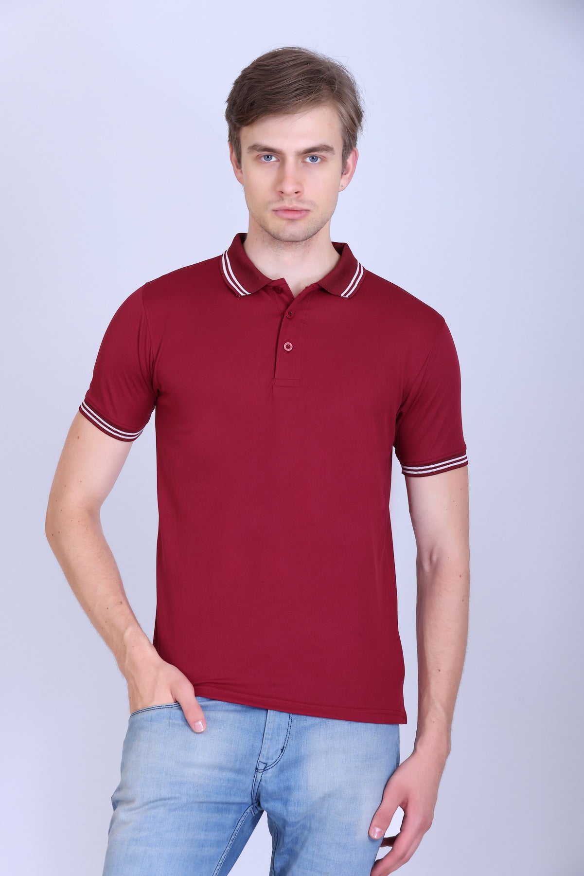 Sports Republic Acti Hy:Dry Dryfit Polo T-Shirt in Maroon With White Tipping