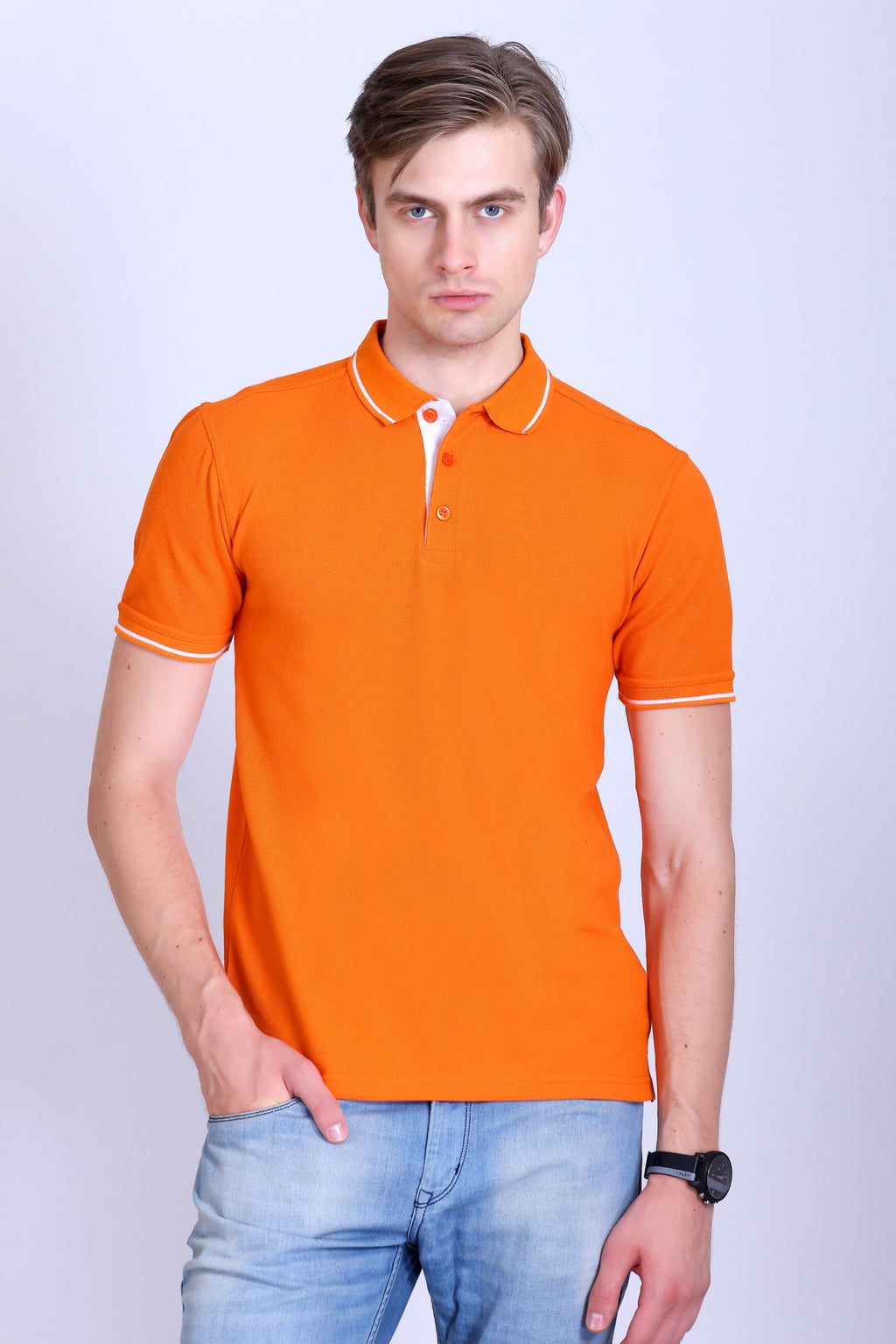 PIKMEE Highline Polo T-Shirt in Orange with White - image 1
