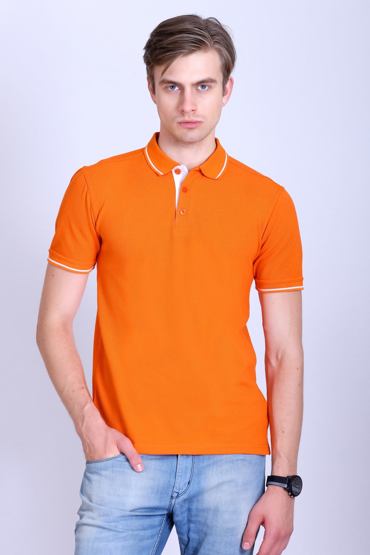 PIKMEE Highline Polo T-Shirt in Orange with White - image 1