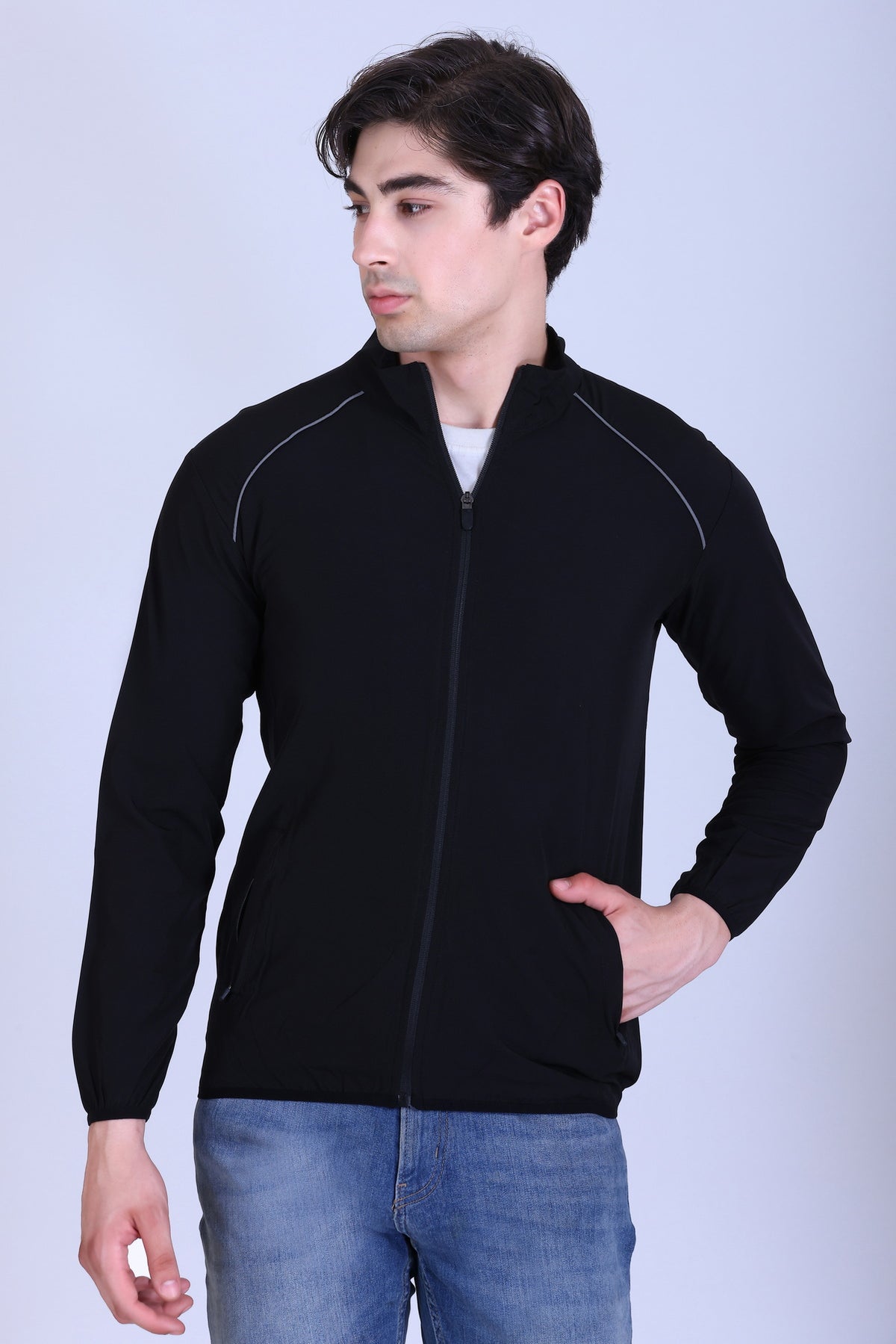 Sports Republic Acti-Fit Reflecter Jacket - Men's Performance Stretch Jacket - Black