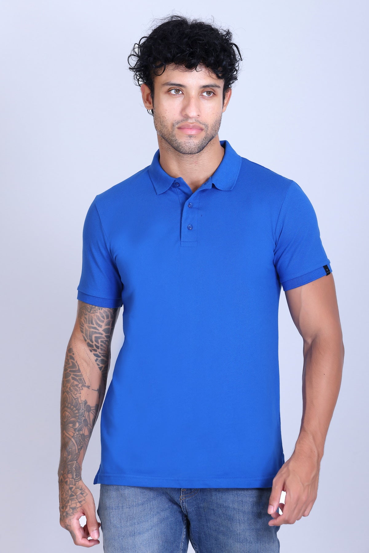 WINBARG Solid Stretch Polo T-Shirt in Cobalt - image 1
