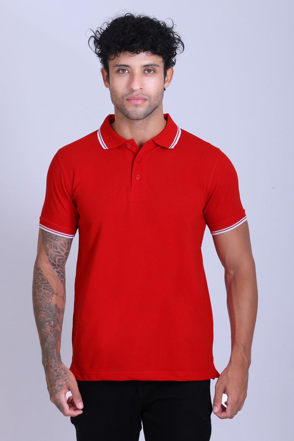 PIKMEE Tipline Polo T-Shirt in Red with White Tipping - image 1