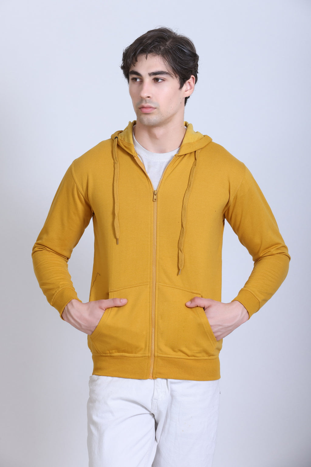 Pikmee Zero Degree Men's Zippered Hooded Sweatshirt - Mustard