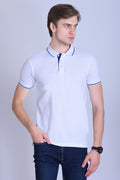 PIKMEE Highline Polo T-Shirt in White with Royal Blue - image 1