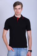 PIKMEE Highline Polo T-Shirt in Black with Red - image 1