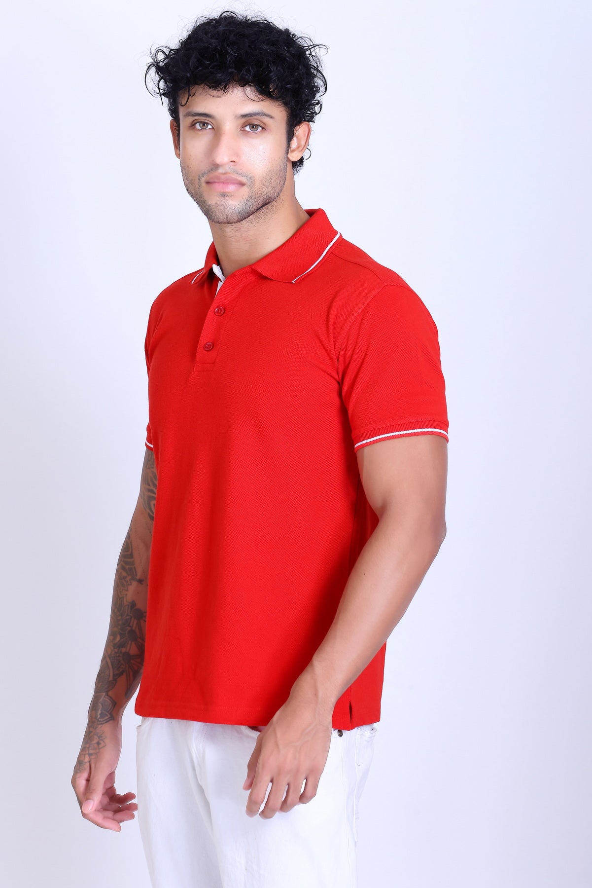 PIKMEE Highline Polo T-Shirt in Red with White - image 3