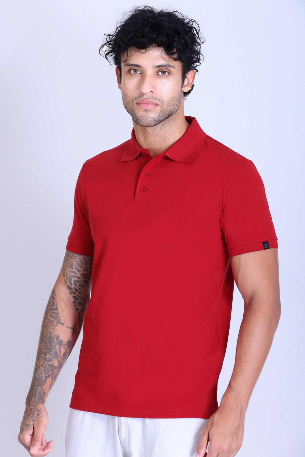 WINBARG Solid Stretch Polo T-Shirt in Red - image 3