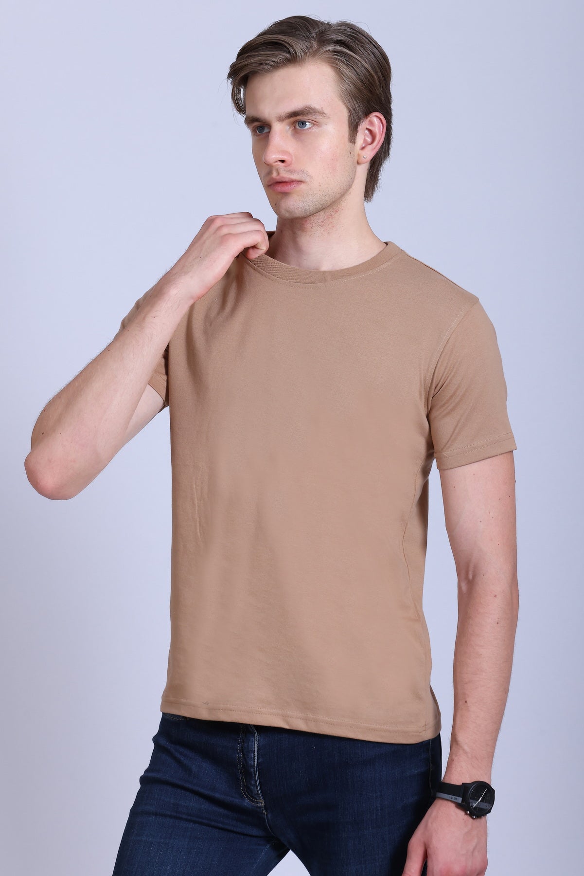 PIKMEE Skinta Bio Wash Crew Neck T-Shirt in Dark Beige - image 3