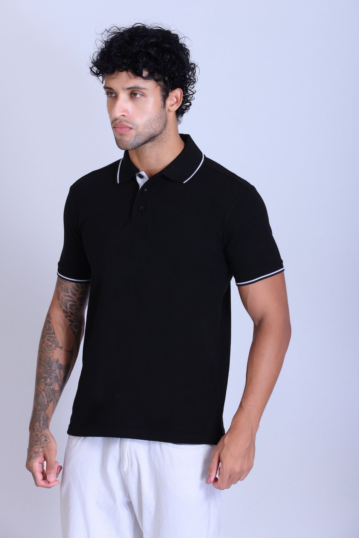 PIKMEE Highline Polo T-Shirt in Black with White - image 3
