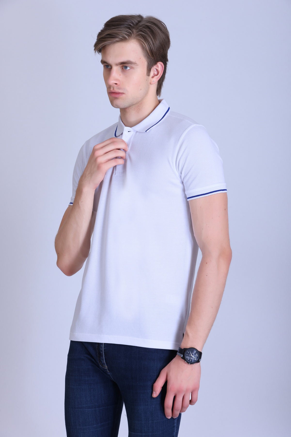 PIKMEE Highline Polo T-Shirt in White with Royal Blue - image 3