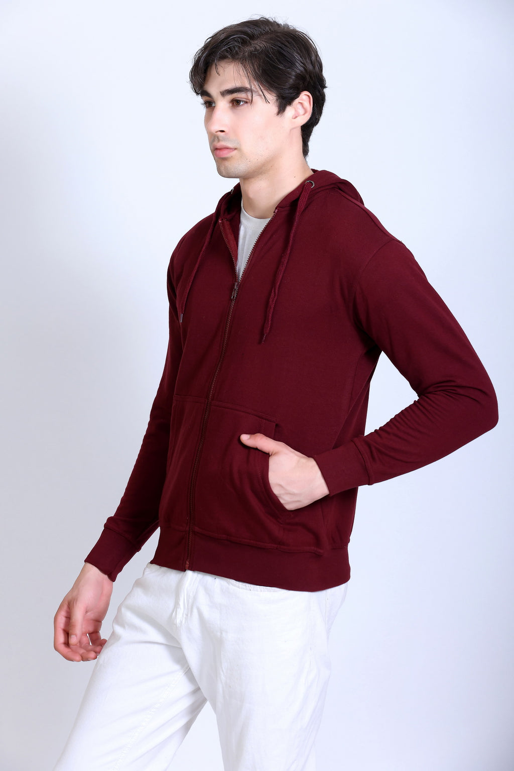 Pikmee Zero Degree Men's Zippered Hooded Sweatshirt - Maroon