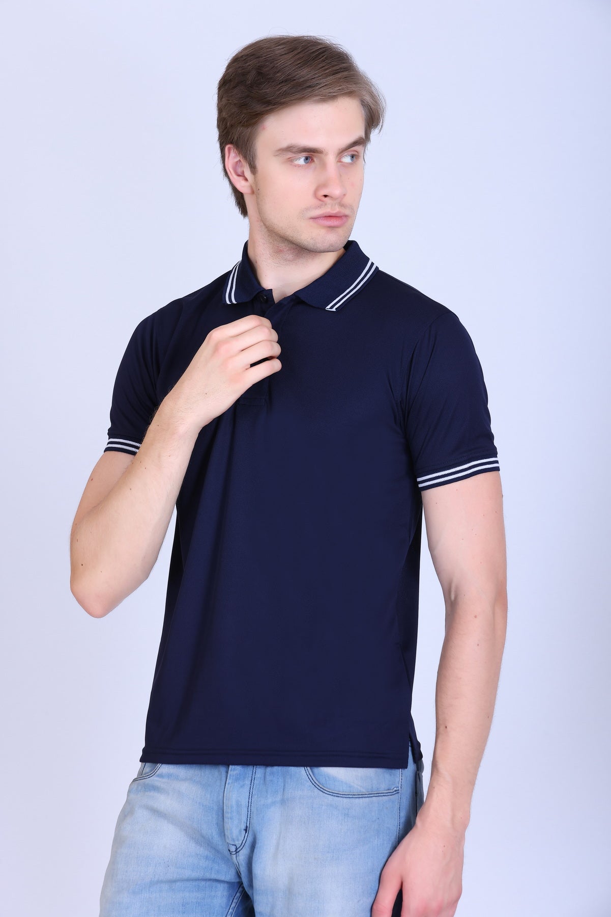 Sports Republic Acti Hy:Dry Dryfit Polo T-Shirt in Navy Blue With White Tipping - 2