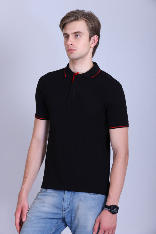 PIKMEE Highline Polo T-Shirt in Black with Red - image 3