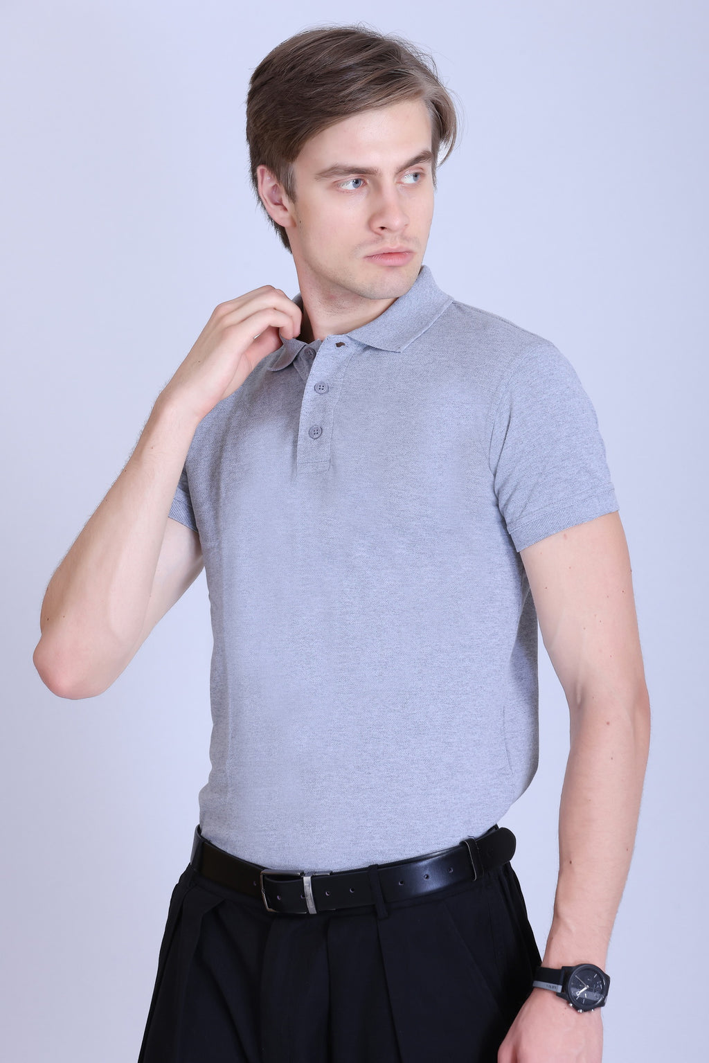 WINBARG Eco-Tees Polo T-Shirt in Grey Melange - image 3