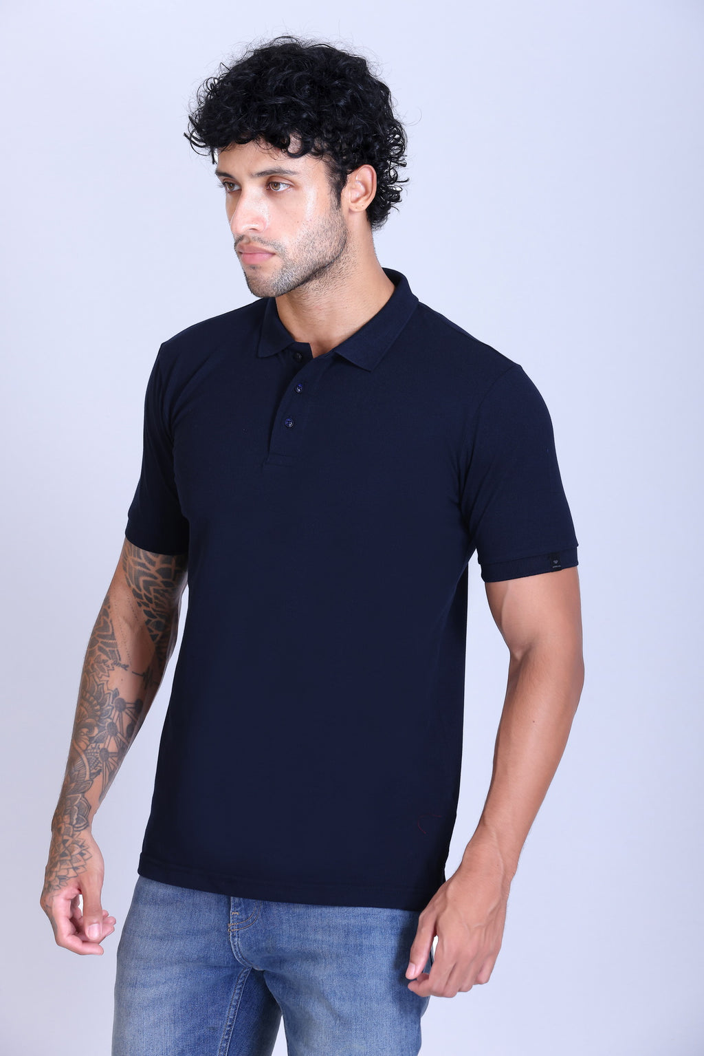 WINBARG Solid Stretch Polo T-Shirt in Navy - image 3