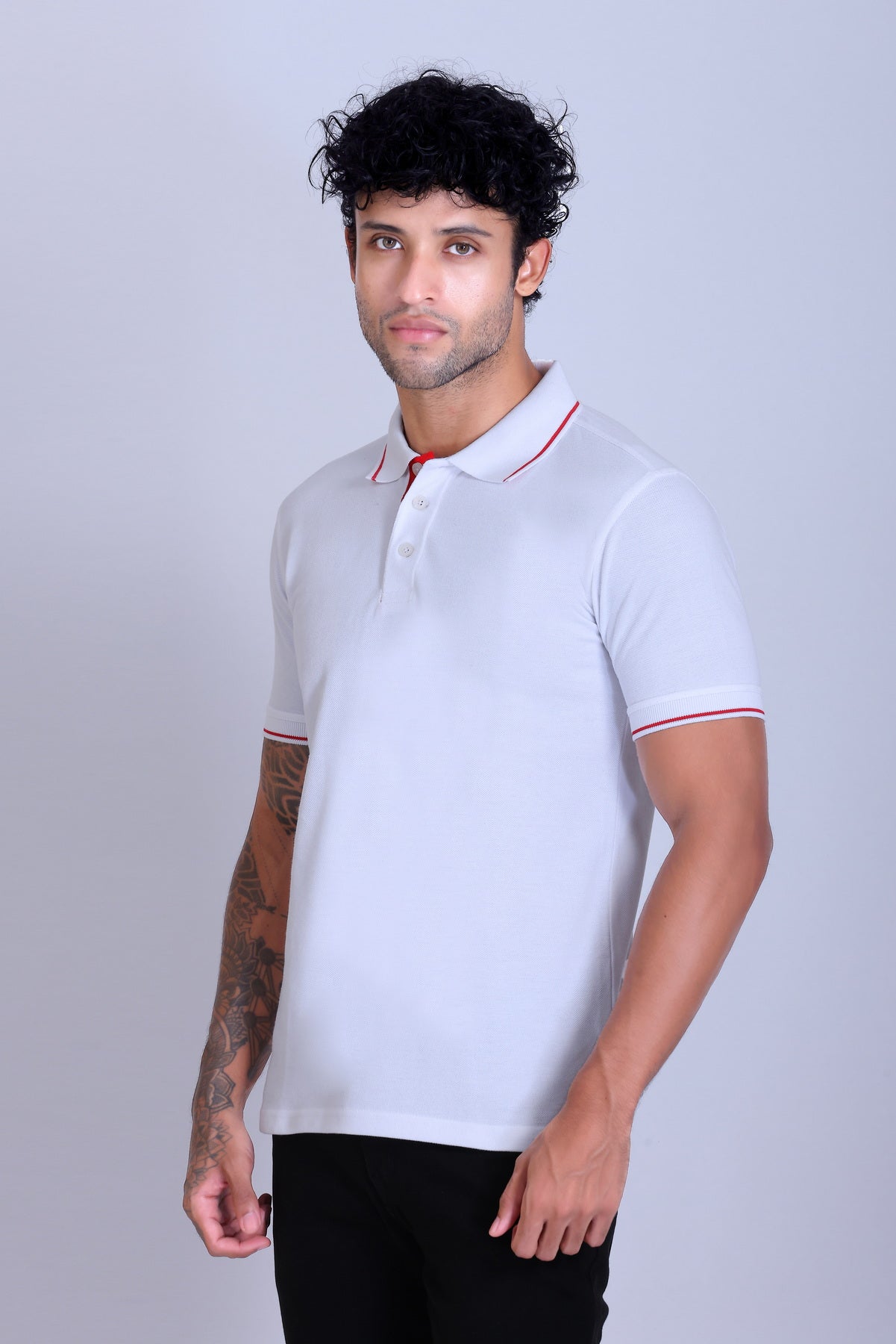 PIKMEE Highline Polo T-Shirt in White with Red - image 3