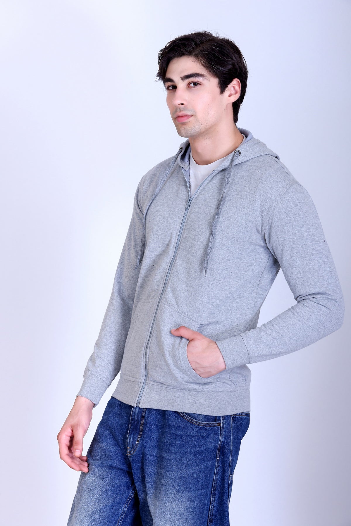 Pikmee Zero Degree Men's Zippered Hooded Sweatshirt - Grey Melange