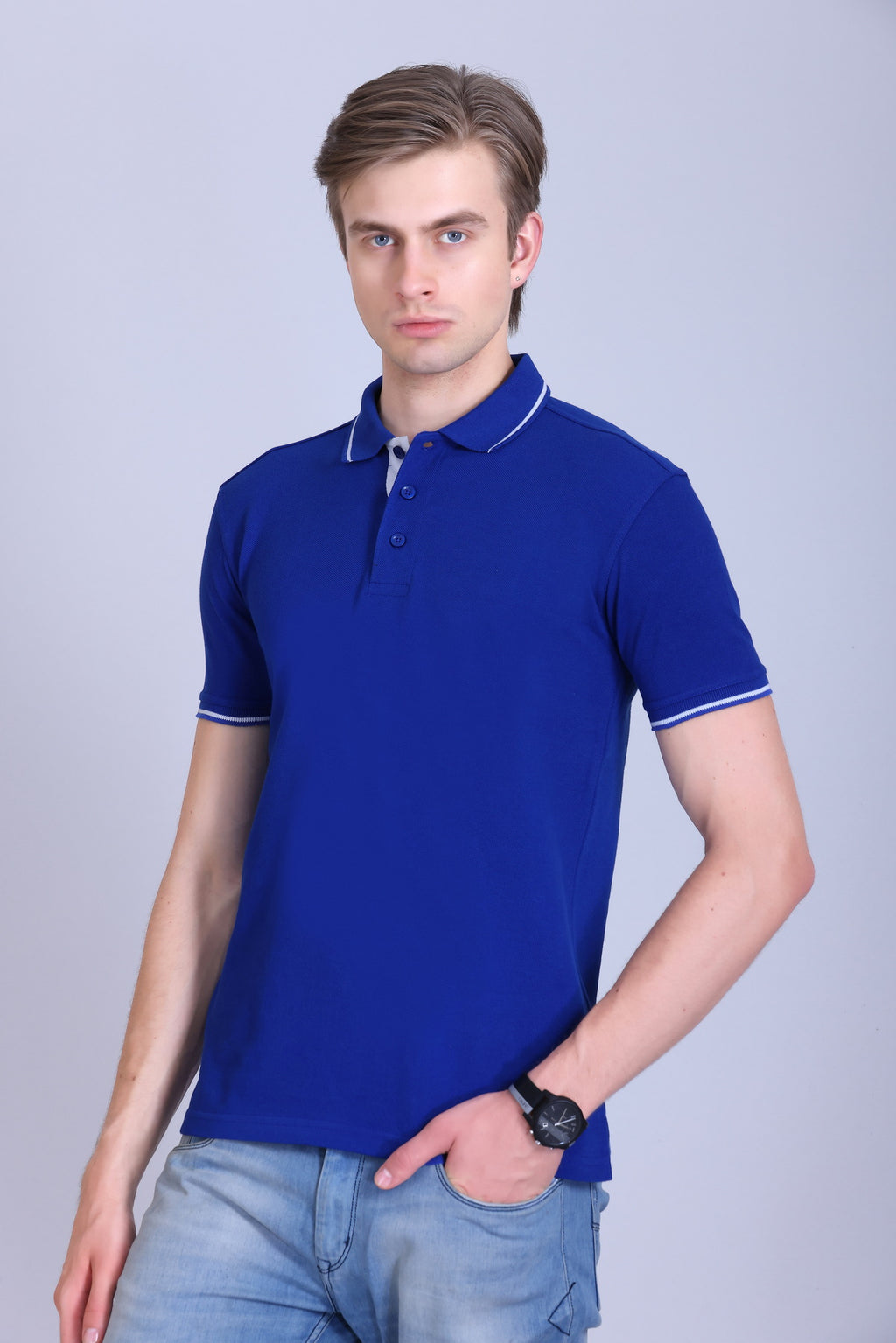 PIKMEE Highline Polo T-Shirt in Royal Blue with White - image 3