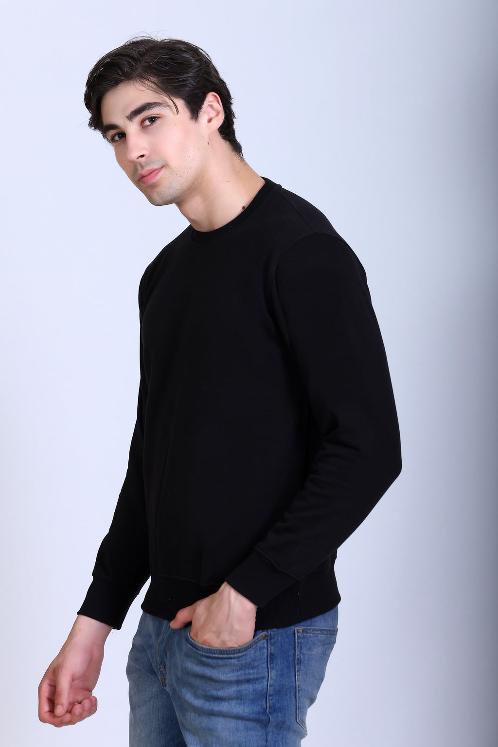 Pikmee Zero Degree Men's Crew Neck Cotton Fleece Sweatshirt - Black
