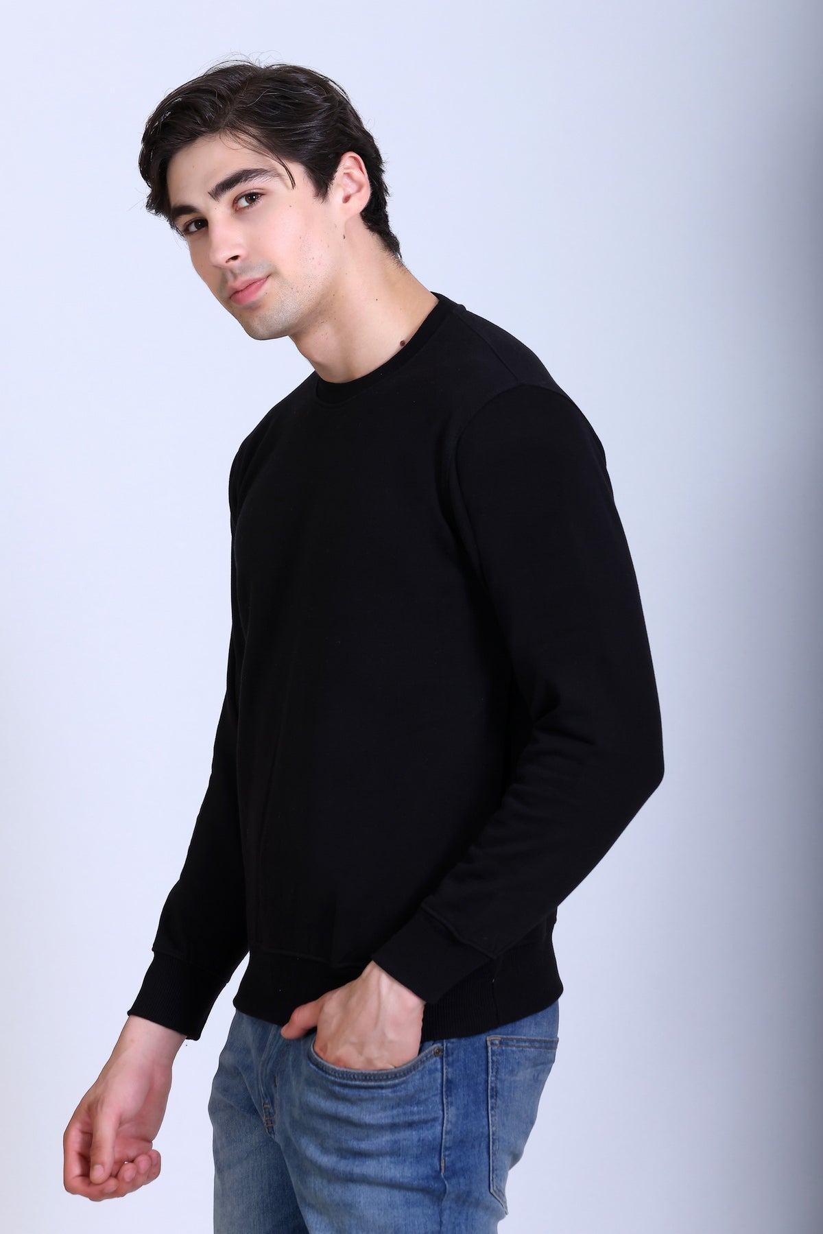Pikmee Zero Degree Men's Crew Neck Cotton Fleece Sweatshirt - Black
