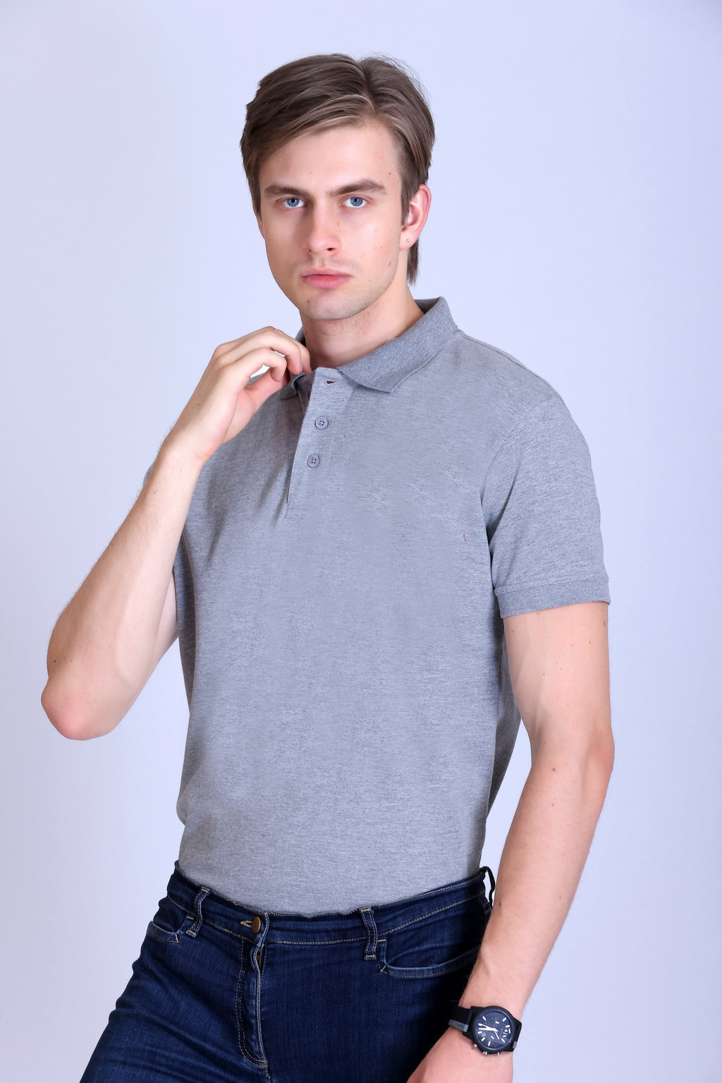 PIKMEE Titlis Polo T-Shirt in Grey Melange - image 3