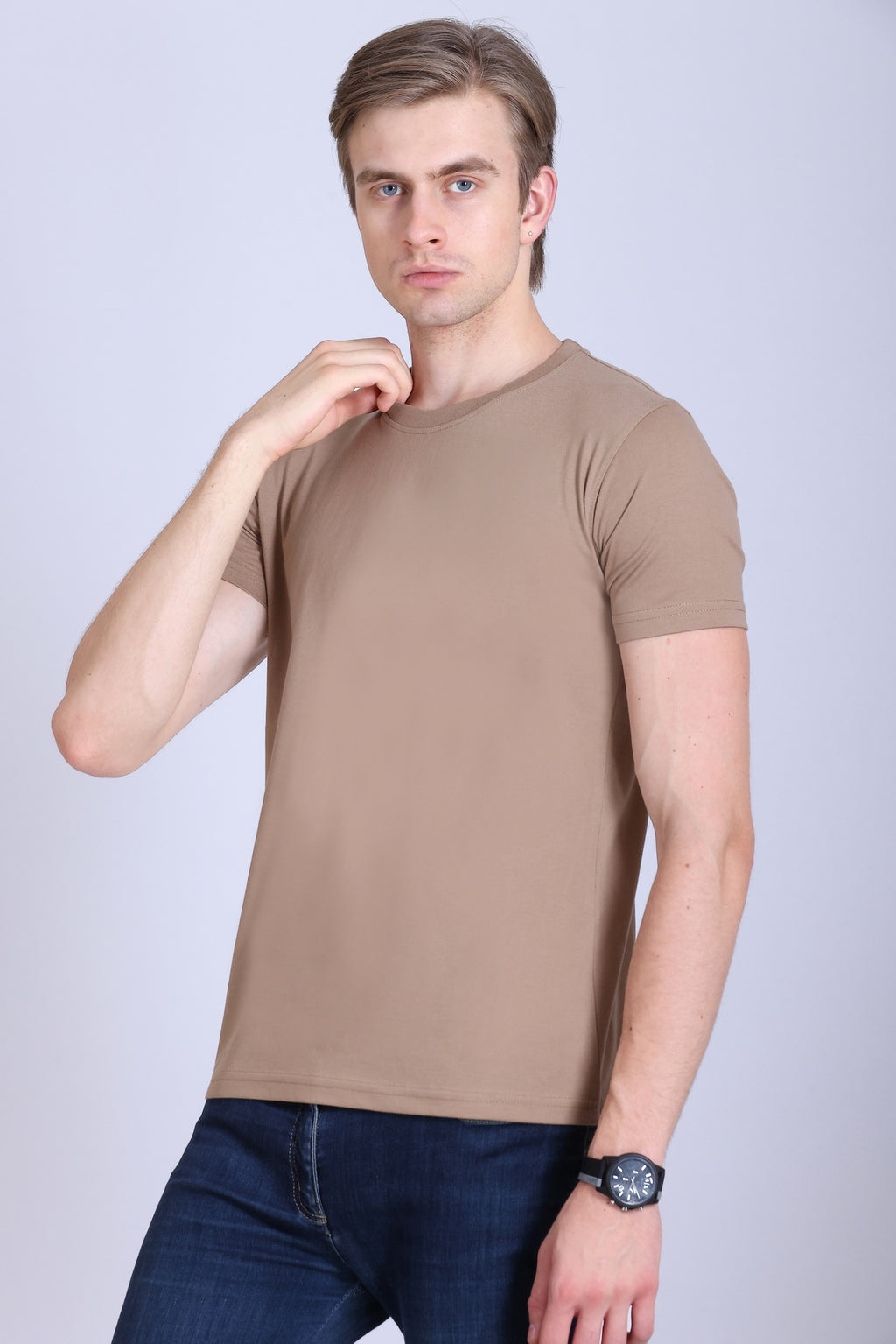 PIKMEE Skinta Bio Wash Crew Neck T-Shirt in Beige - image 3