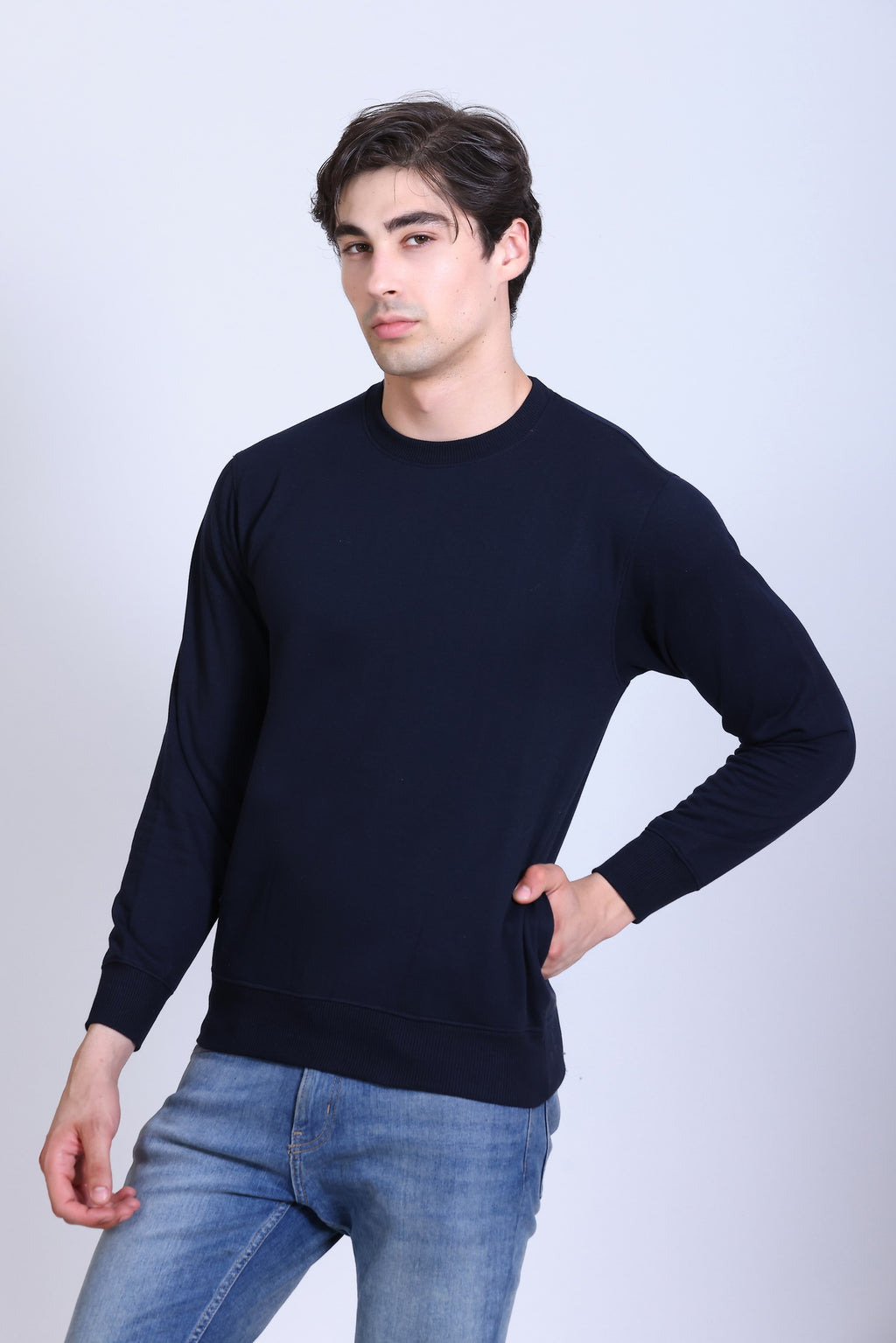 Pikmee Zero Degree Men's Crew Neck Cotton Fleece Sweatshirt - Navy