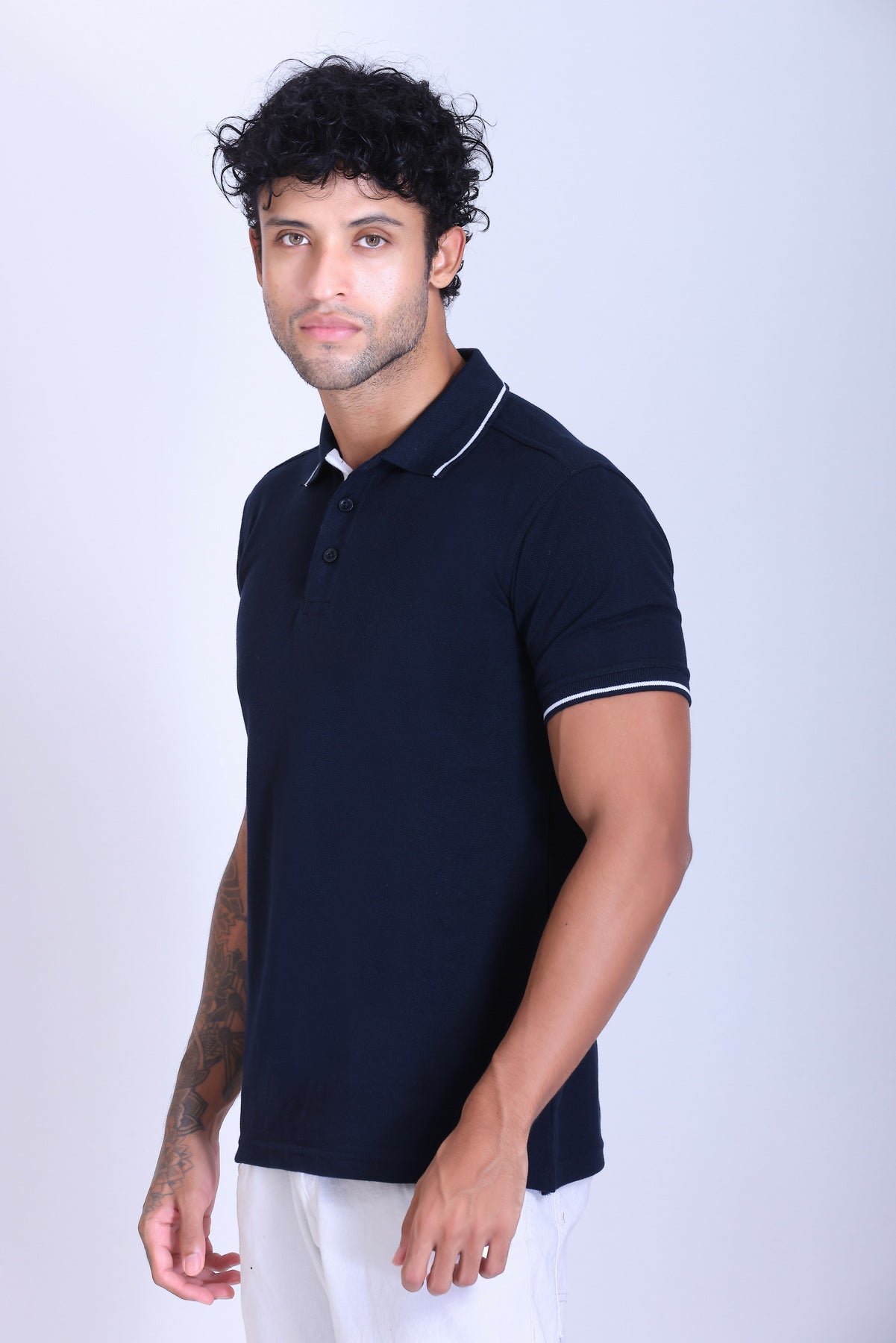PIKMEE Highline Polo T-Shirt in Navy Blue with White - image 3