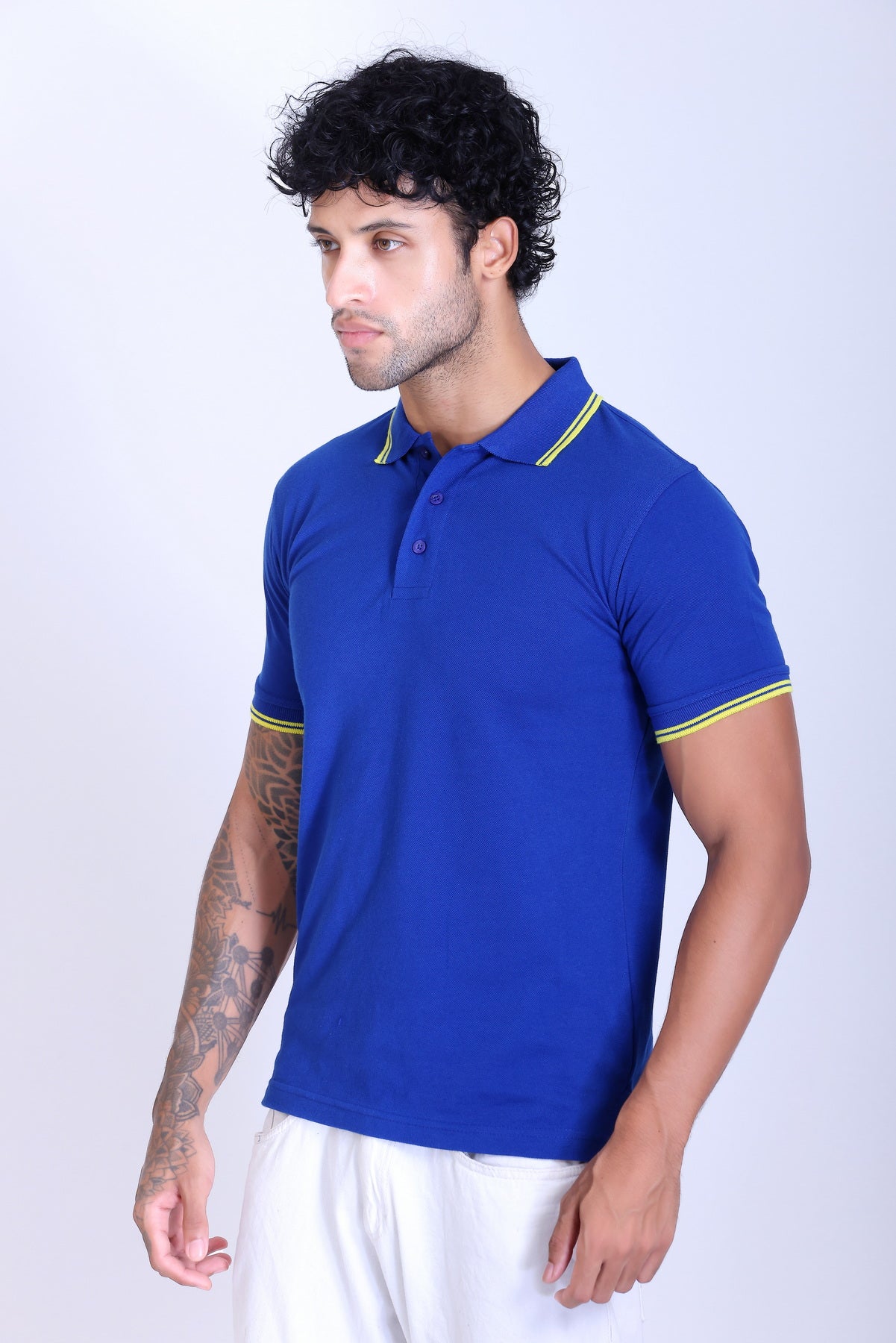 PIKMEE Tipline Polo T-Shirt in Royal Blue with Yellow Tipping - image 3