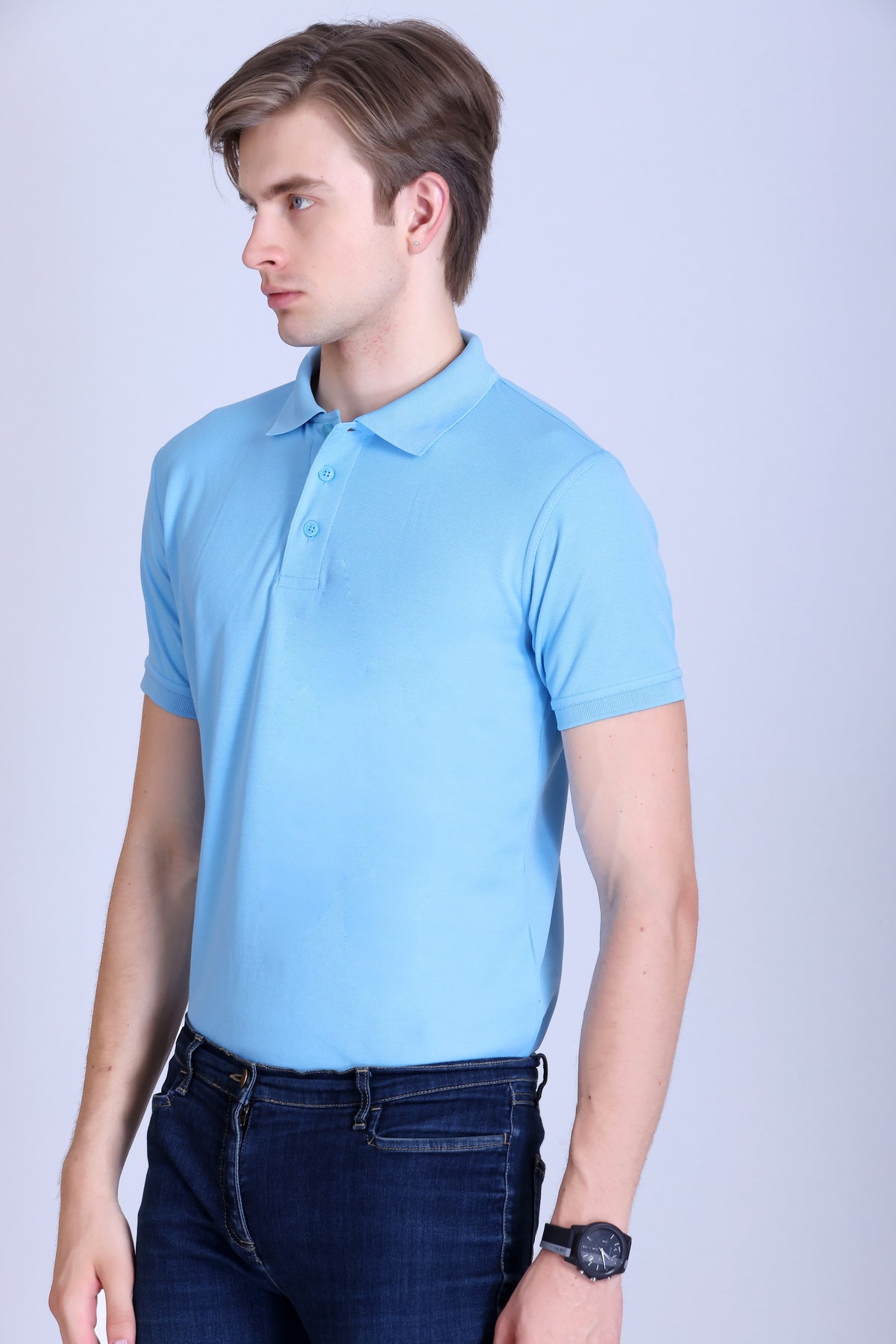 PIKMEE Titlis Polo T-Shirt in Sky Blue - image 3
