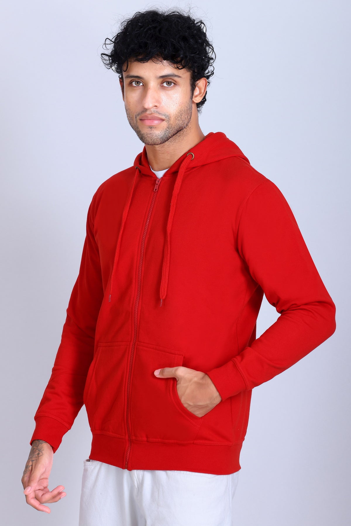 Pikmee Zero Degree Men's Zippered Hooded Sweatshirt - Red