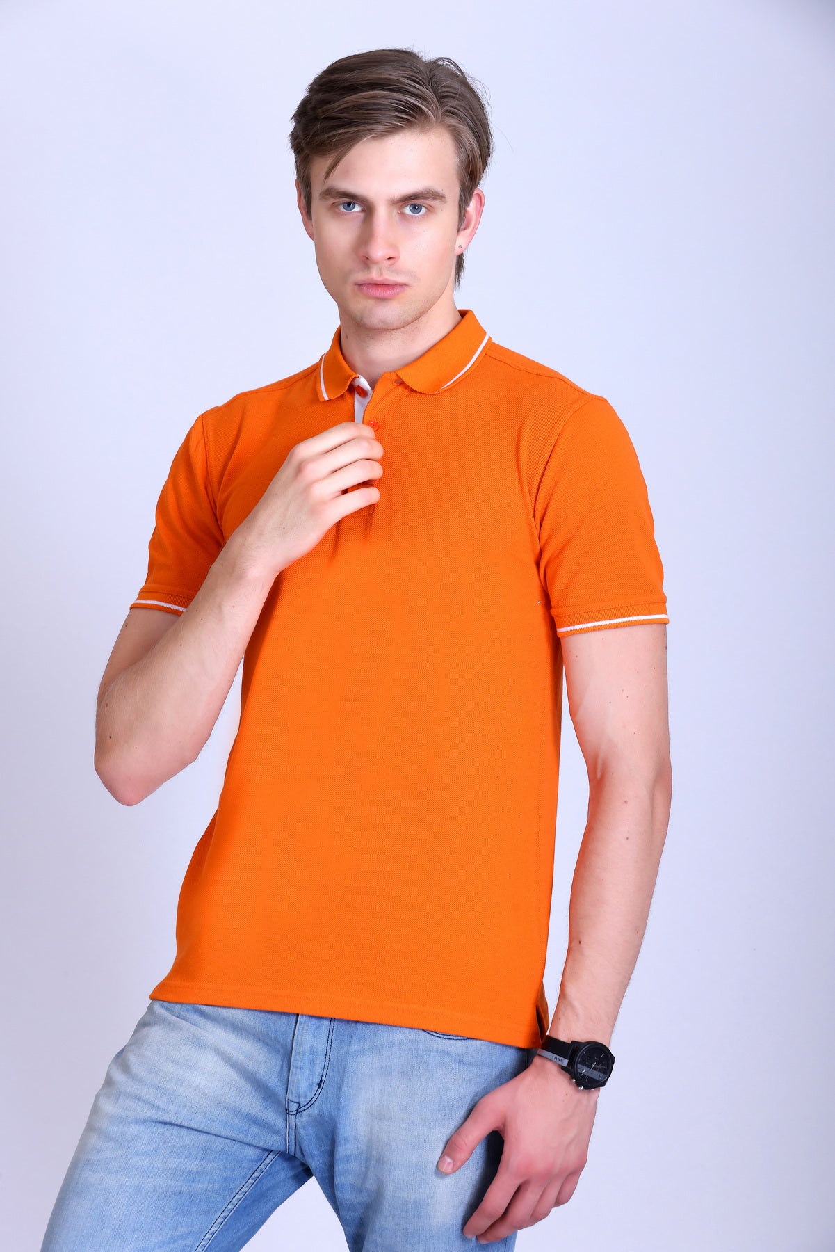 PIKMEE Highline Polo T-Shirt in Orange with White - image 3