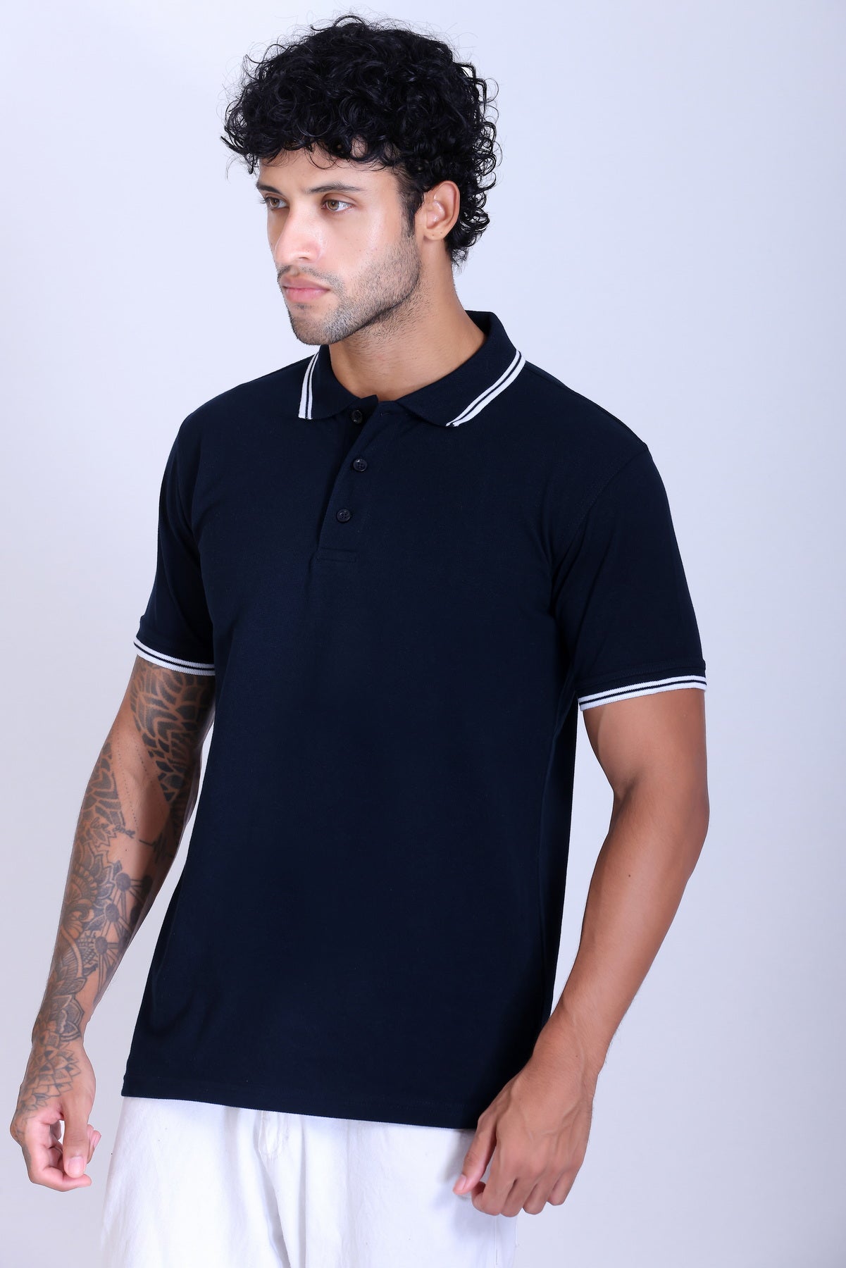 PIKMEE Tipline Polo T-Shirt in Navy Blue with White Tipping - image 3