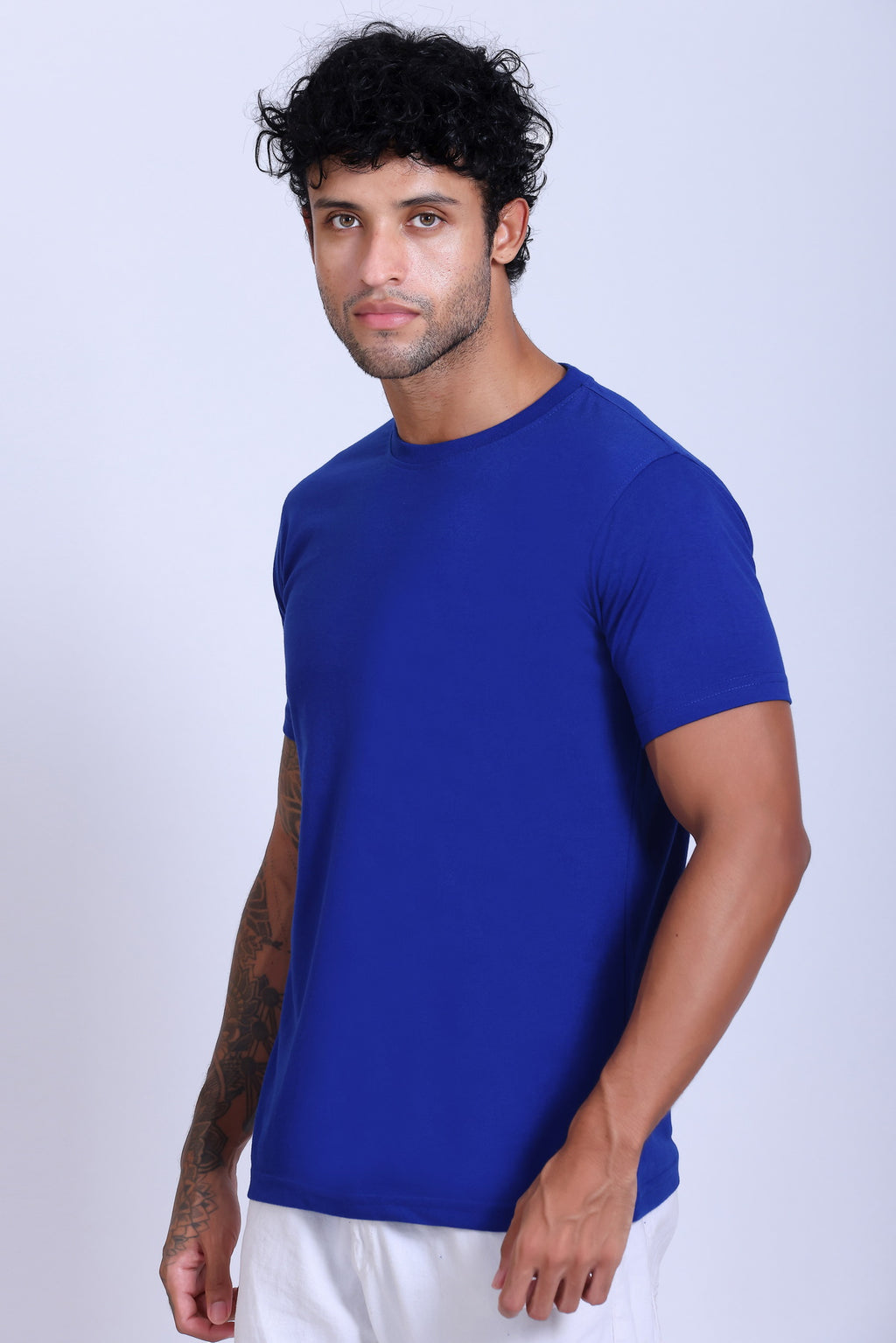 PIKMEE Skinta Bio Wash Crew Neck T-Shirt in Royal Blue - image 3