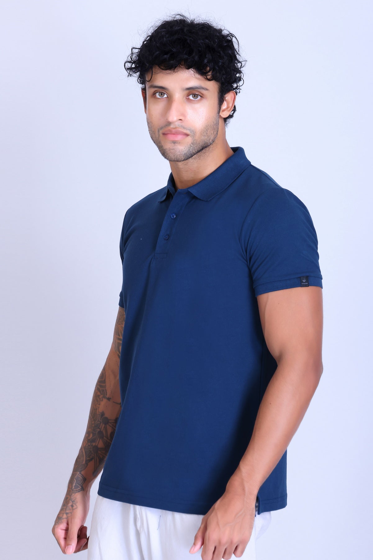 WINBARG Solid Stretch Polo T-Shirt in Teal Blue - image 3