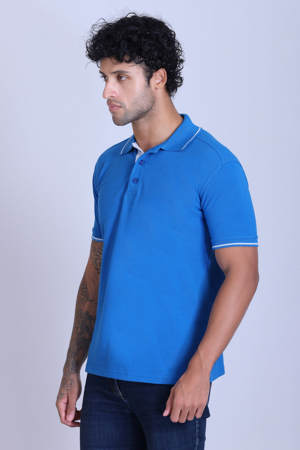 PIKMEE Highline Polo T-Shirt in Turquoise Blue with White - image 3