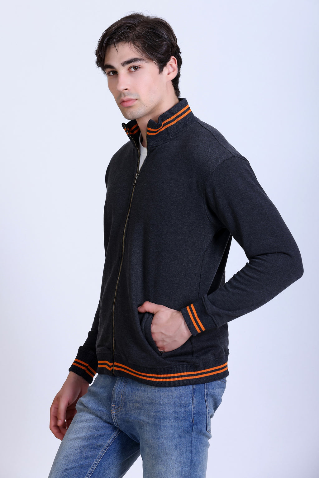 Pikmee Zero Degree Men's Turtle Neck Sweatshirt - Charcoal With Orange