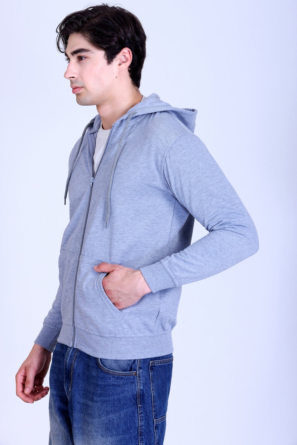 Pikmee Polaris Men's Zipper Hoodie Sweatshirt - Grey Melange