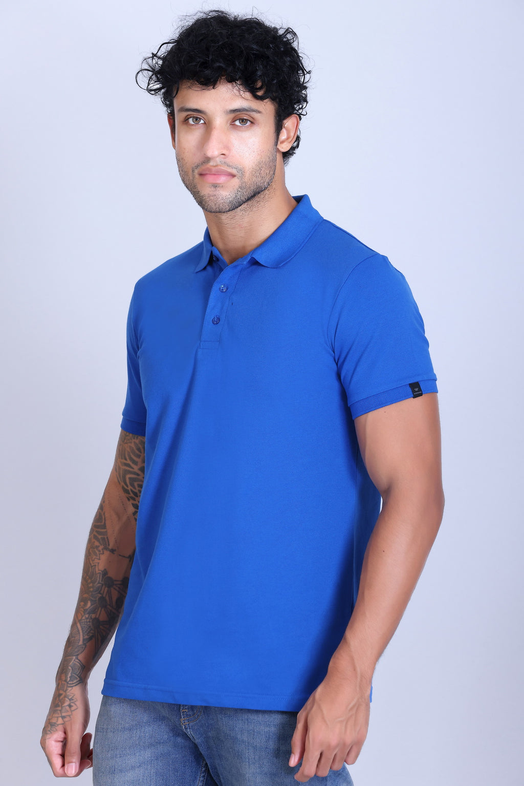 WINBARG Solid Stretch Polo T-Shirt in Cobalt - image 3