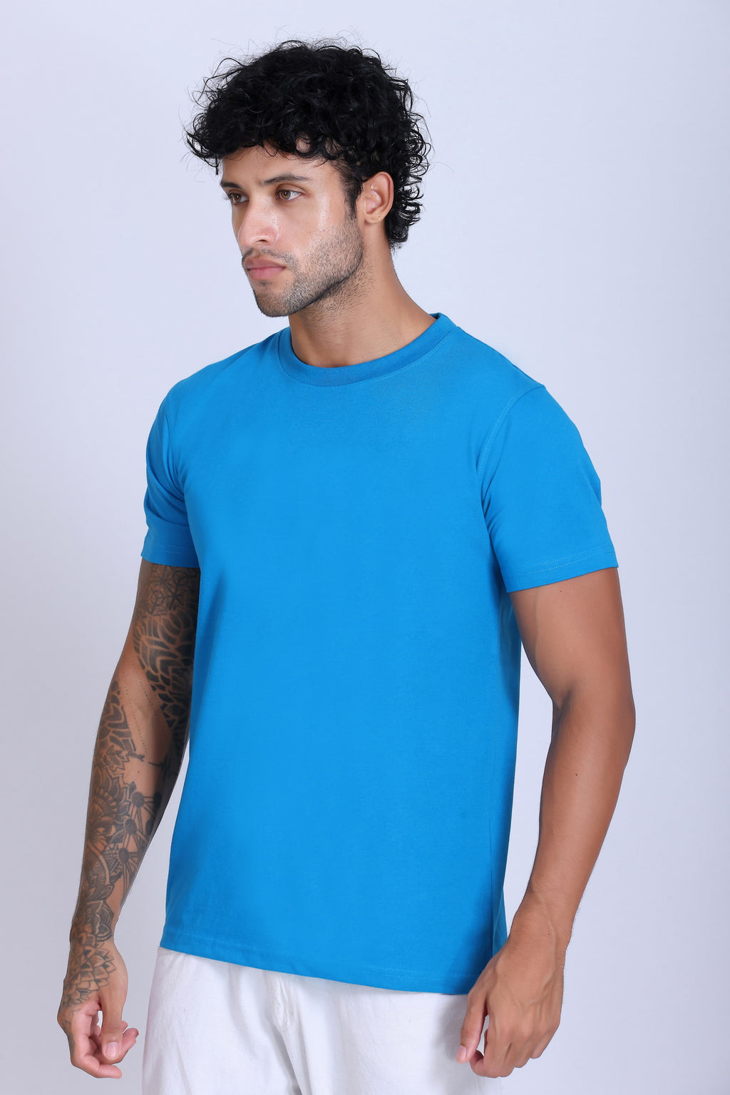 PIKMEE Skinta Bio Wash Crew Neck T-Shirt in Aqua Blue - image 3