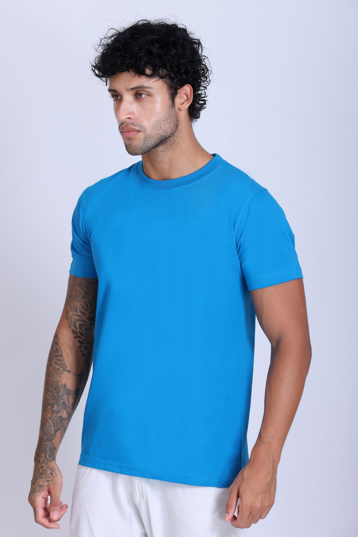 PIKMEE Skinta Bio Wash Crew Neck T-Shirt in Aqua Blue - image 3