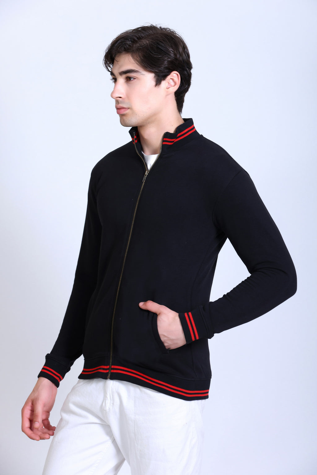 Pikmee Zero Degree Men's Turtle Neck Sweatshirt - Black With Red
