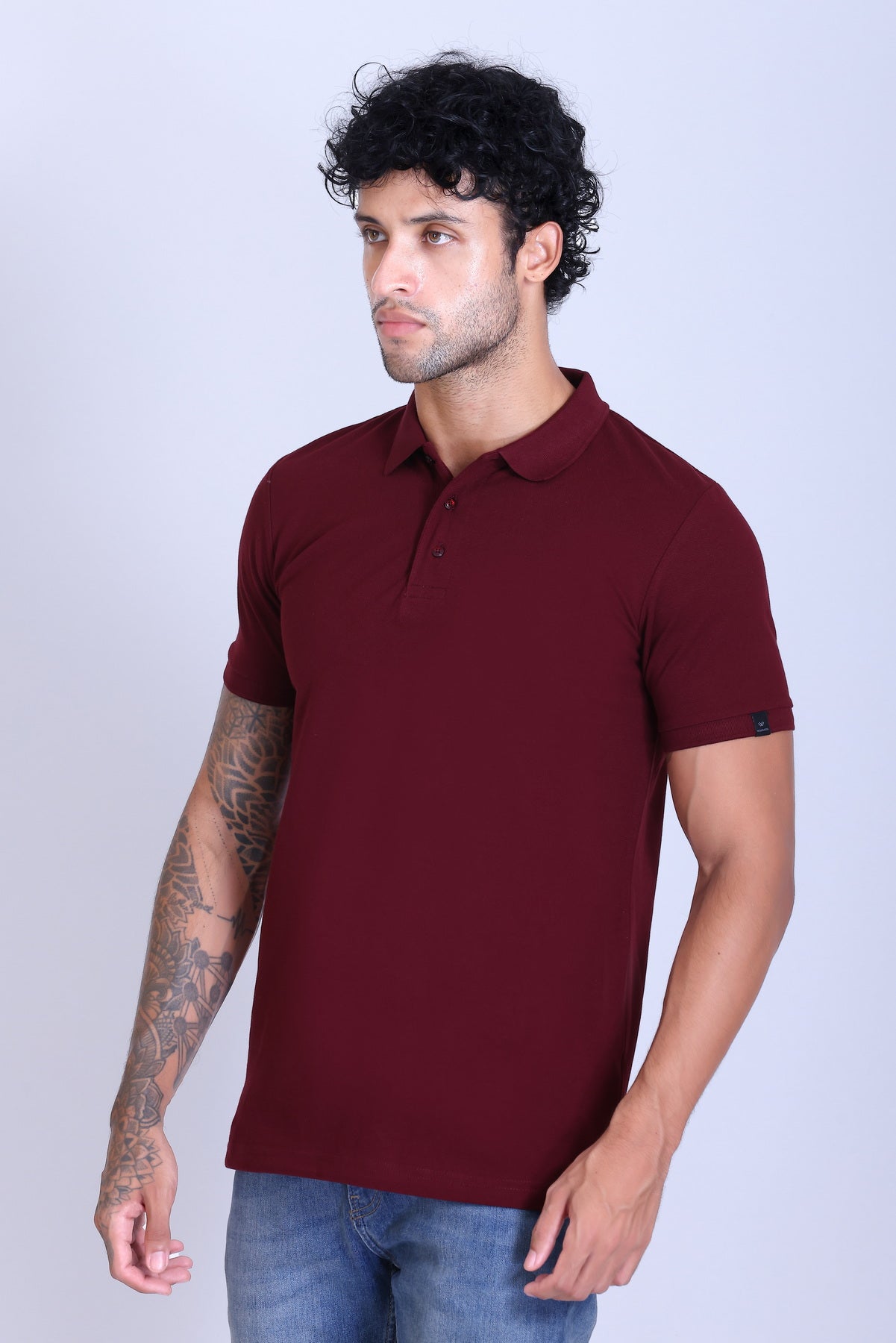 WINBARG Solid Stretch Polo T-Shirt in Wine - image 3