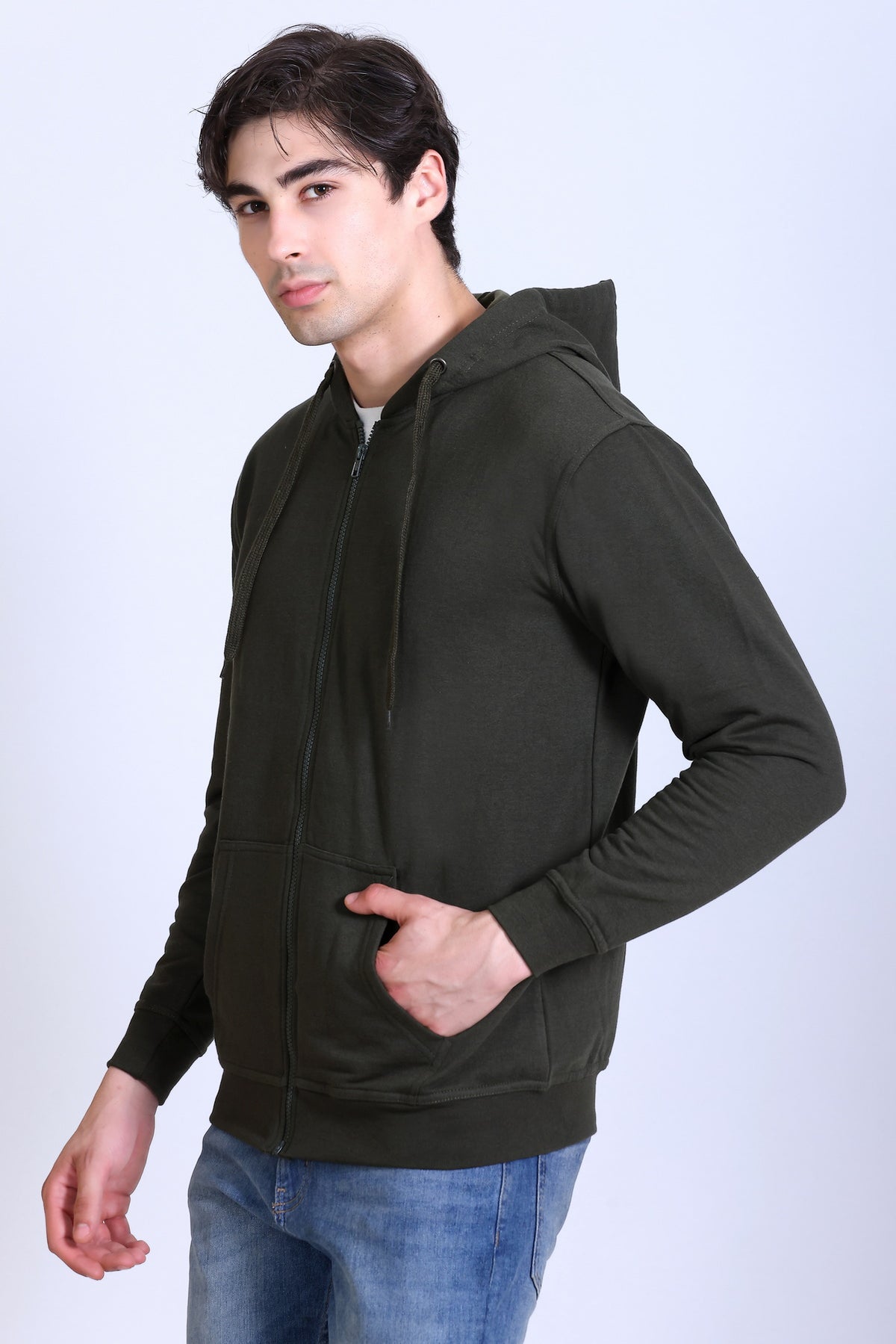Pikmee Zero Degree Men's Zippered Hooded Sweatshirt - Olive