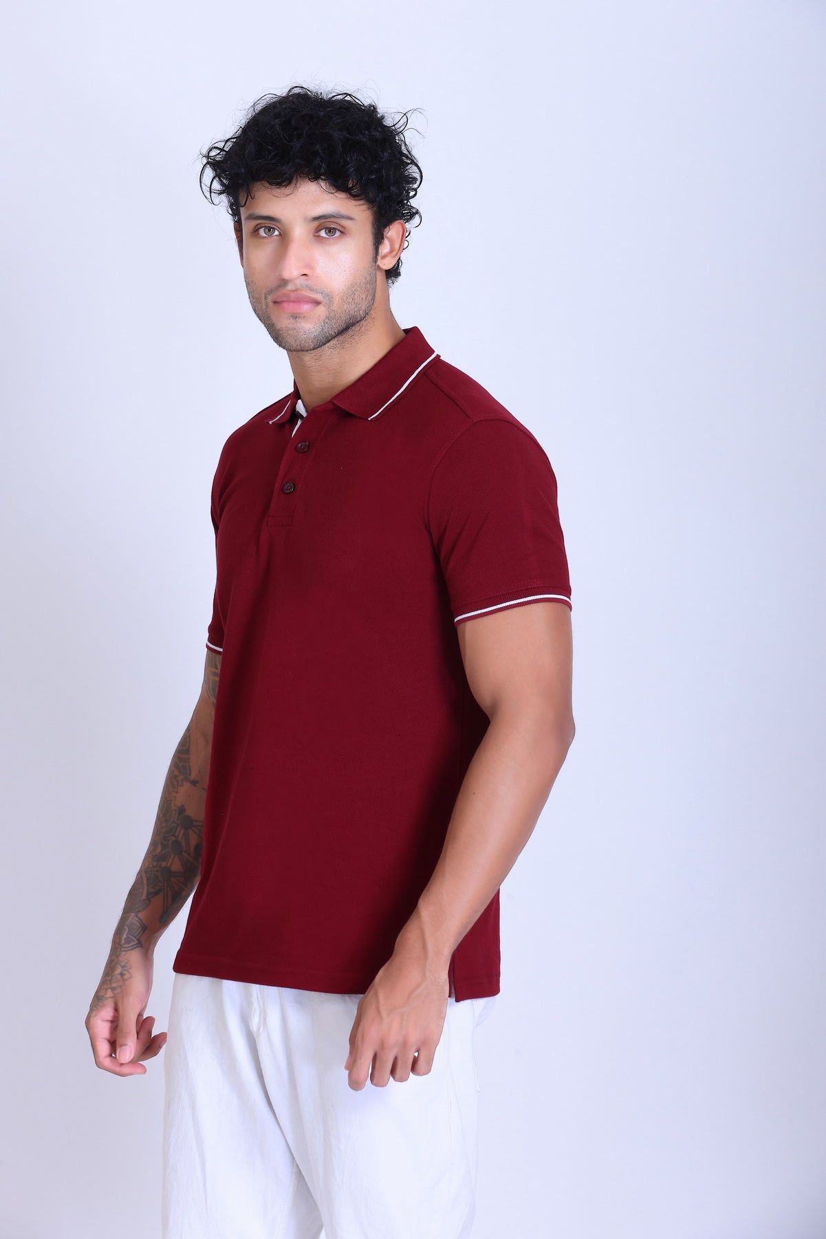 PIKMEE Highline Polo T-Shirt in Maroon with White - image 3