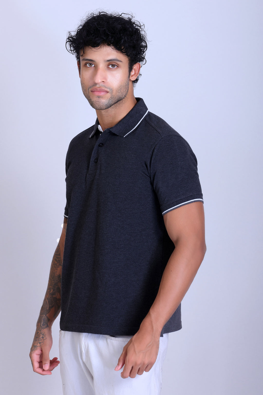 PIKMEE Highline Polo T-Shirt in Charcoal Grey with White - image 3